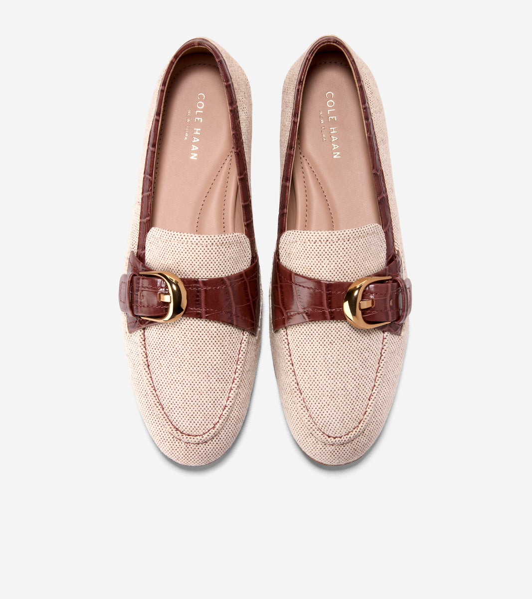 W35409:NATURAL 2 TONE CANVAS/CH MAHOGANY CROC PRINT LTHR